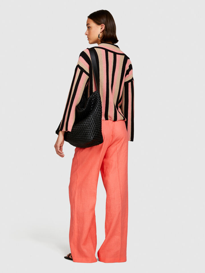 100% linen flare fit trousers - women's flared trousers - Coral | Sisley image number 3